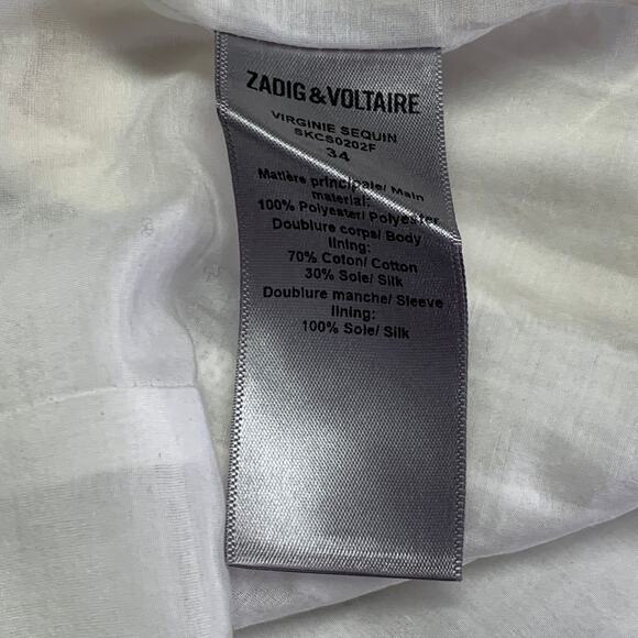 ZADIG & VOLTAIRE Size XS White Polyester Sequined Peak Lapel Snap Jacket Blazer - Picture 9 of 9